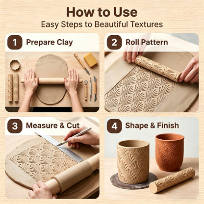 Hokkieam Clay Texture Rollers | 10-Pack Polymer Clay Texture Roller Set for Pottery & Crafting