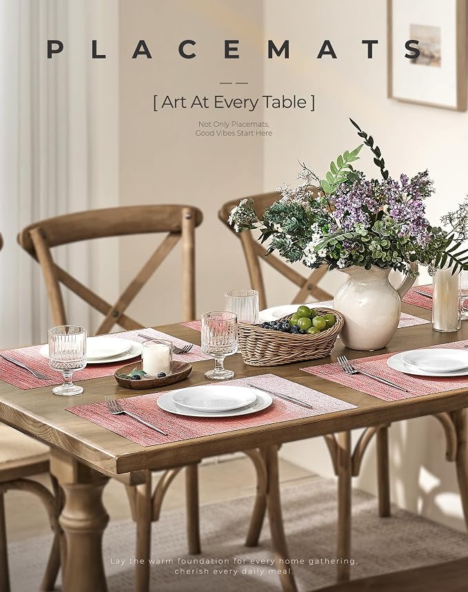 Leetaltree Gradient Pink Woven Placemats Set of 12 - Heat Resistant Non-Slip Place mats for Dining Table, Washable Durable PVC Vinyl Woven Table Mats(Gradient Pink, 12)