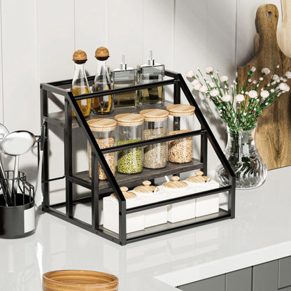 Vantimo Coffee Syrup Rack Organizer, 3 Tier Countertop Storage Shelves, Kitchen Storage, 12 Syrup Bottle Stand Holder for Wine, Liquor, Kitchen Coffee Station Organizer Rack, 13.8"x13.4"x13.0", Grey