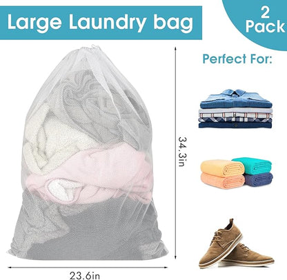 2 Pack Mesh Laundry Bags, 23 x 34 Inches Heavy Duty Mesh Laundry Bag, Large