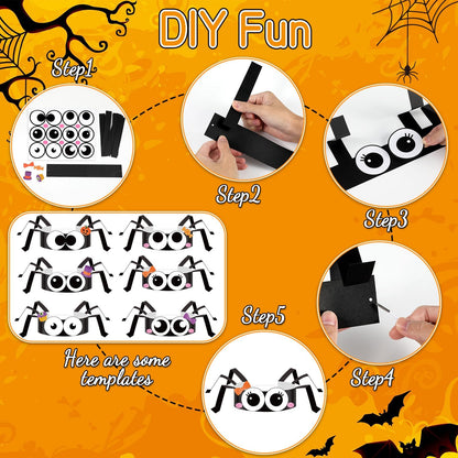 Qyeahkj 24 Sets Halloween Headbands Craft Kits DIY Spider Crown Art Sets Halloween Spider Paper Hat Making Kit DIY Stickers Art & Craft Adjustable Crown Party Decoration Holiday Activities Supplies