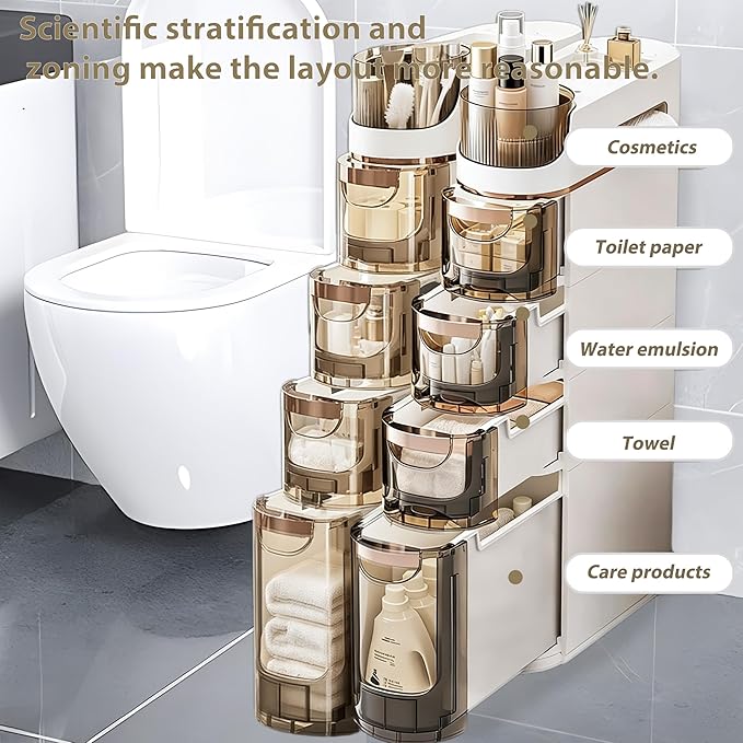 BGYMF 3-Tier Slim Bathroom Storage Cabinet,Slim Cabinet for Bathroom,Narrow Rolling Storage Cart with Wheels, White Plastic Organizer for Small Spaces, Kitchen, Laundry Room, Corner