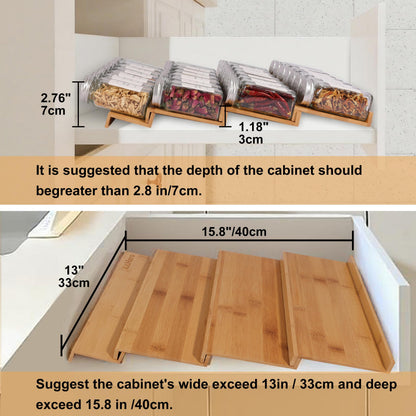 Spice Drawer Organizer with 24 Spice Jars and 216 Labels,Non-slip Rubber, Bamboo 4 Tier Spice Racks Tray Seasoning Containers for Kitchen Drawers,Cabinets,Countertops,13" Wide * 15.8" Deep