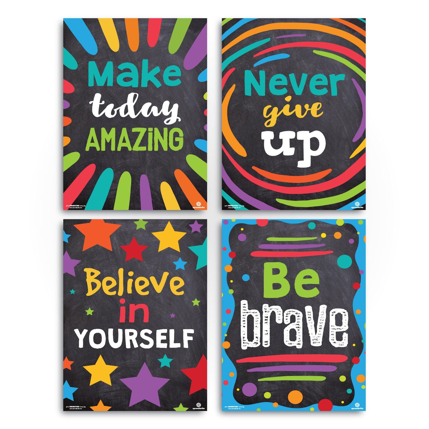 Sproutbrite 8 Pack Motivational Posters for Classroom – 12” x 16” inspirational Banners and Wall Decor for Pre, Elementary, Middle School and Homeschool - Encourages Daily Motivation and Goal-Oriented Behavior