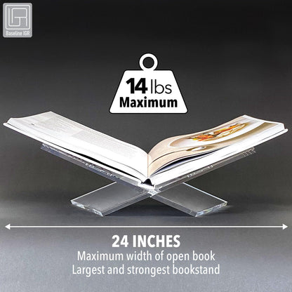 Baseline IGR Large Clear Acrylic Book Stand, 12.5" x 9.5" x 5.5”, Acrylic Book Holder, Open Bookstand for Display and Reading Cookbooks, Art Books, Bibles, Magazines - Home and Office