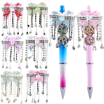 6Pcs White Lace Bow Rhinestone Acrylic Tassel Focal Beads for Pens Colorful 3D Bow Spacer Beads for DIY Craft Beadable Pens Jewelry Bracelet Necklace Earrings Keychain Making