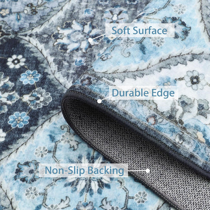 Garvee Living Room Rug 8x10 Washable Rug Trellis Rugs for Bedroom Non Slip Low Pile Indoor Carpet Soft Non-Shedding Foldable Thin Mat for Bedroom Dining Room Farmhouse Kids Playroom Office Blue
