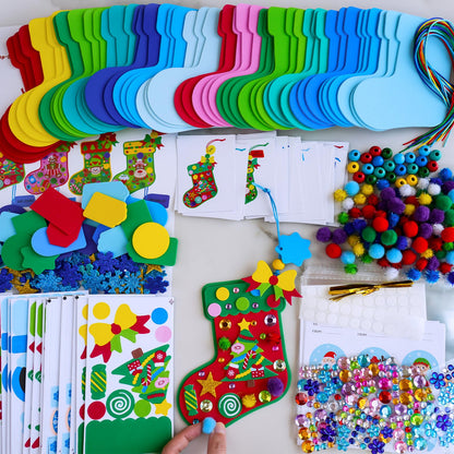 Winlyn 24 Sets Christmas Decorations DIY 3D Stocking Tree Ornaments Winter Crafts Kits Foam Stocking with Festive Foam Stickers for Kids Holiday Seasonal Gift Home Classroom Activities Party Favors
