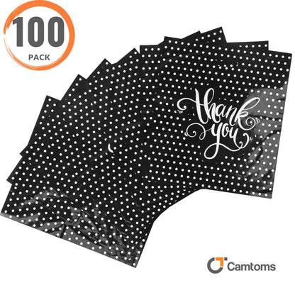 Camtoms Small Thank You Bags With Handles (9x12) - Glossy Plastic Retail Merchandise Bags for Jewelry, Boutique Accessories, Party Favors - White Bulk Packaging