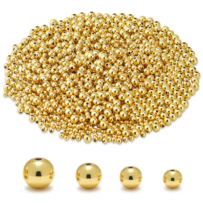 CNONE 310Pcs 18K Gold Filled Spacer Beads for Jewelry Making, Round Small Ball Gold Filled Beads for Bracelet, Necklace Bulk Supply (4mm)