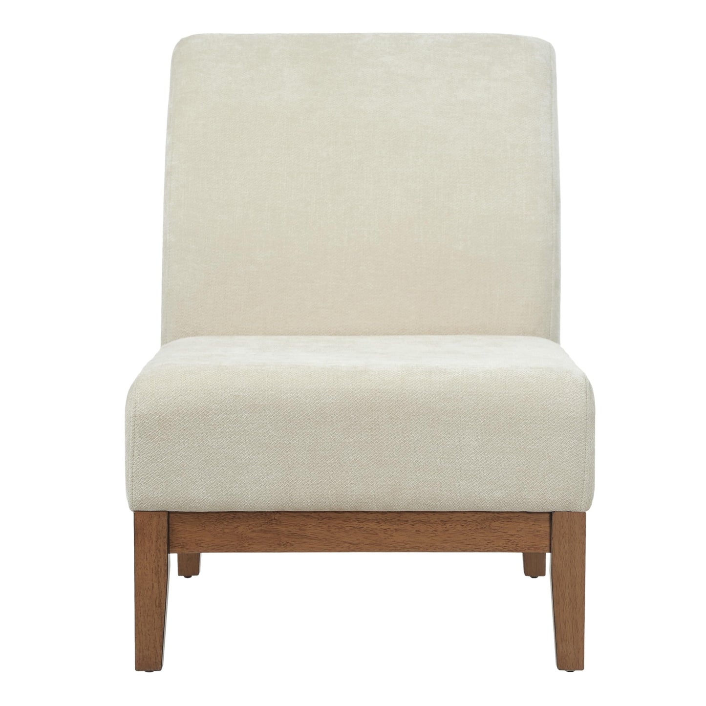 Christopher Knight Home Lynnex Modern Accent Chair for Living Room, Fabric Upholstered Single Lounge Sofa Chair with Wooden Frame, Comfy Reading Chair for Bedroom, Lounge Armless Chair, Beige+Walnut
