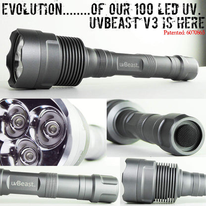 uvBeast V3 385-395nm Black Light UV Flashlight - High Power Upgraded Triple Broad Band LEDs Best for Professional/Commercial Use - USA Stock