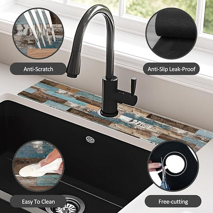 24" X 5.5" Kitchen Sink Splash Guard Faucet Mat Wood Grain Super Absorbent Fast