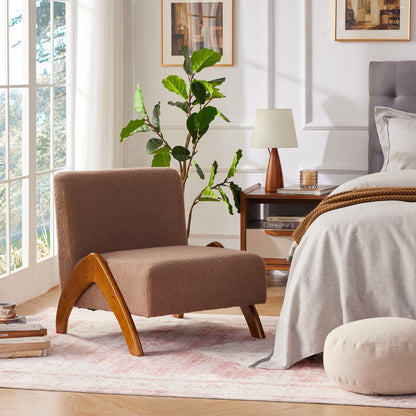 MILCIL Oversized Accent Chair, upholstered armless mid Century Modern Living Room Chair with Wooden Legs for Bedroom/Office/Cafe, Sherpa Brown