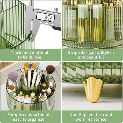 fanado 360° Rotate Makeup Brush Holder Organizer, Makeup Organizers Countertop, Makeup organization and Skincare Storage for Vanity, Desktop, Bathroom (Clear Green)
