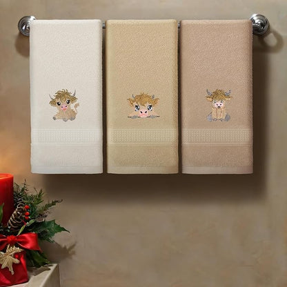 3 Pcs Mini Baby Highland Cow Hand Towels