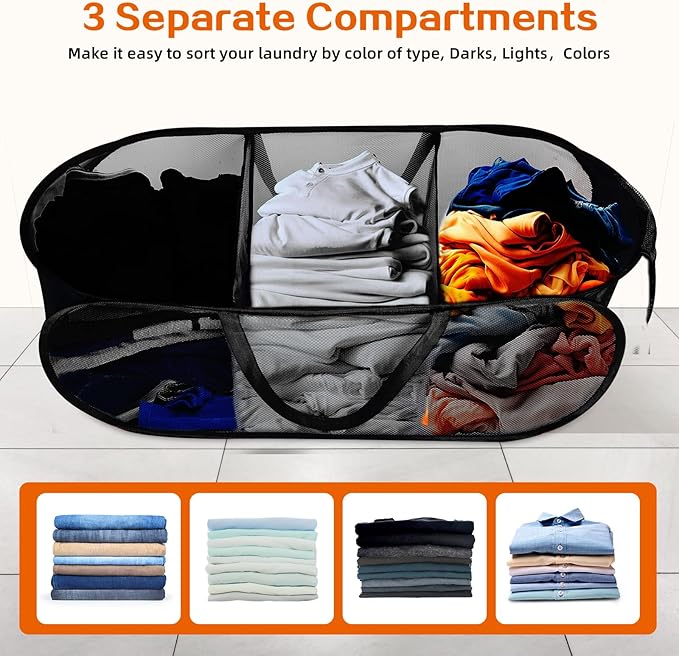 Foldable Laundry Baskets, Collapsible Mesh Laundry Hamper, Durable Pop Up