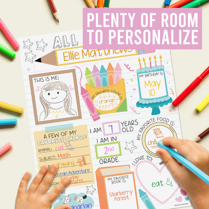 Hadley Designs All About Me Posters for Classroom Must Haves - 20 Star Student Poster, 100 Days of School Items, Star of The Week Poster Elementary Classroom Decor, End of School Year Teacher Supplies