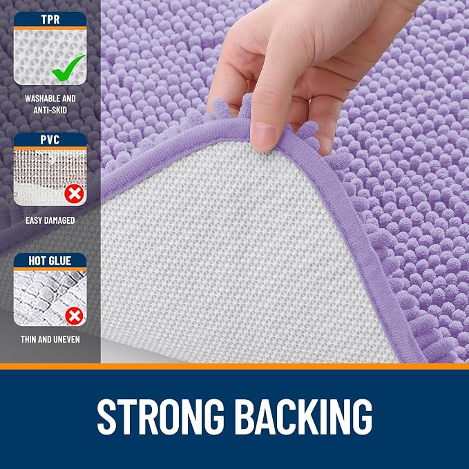 OLANLY Small Bathroom Rugs 24x16, Extra Soft Absorbent Chenille Bath Rugs, Rubber Backing Quick Dry, Machine Washable Bath Mats for Bathroom Floor, Tub and Shower, Home Decor Accessories, Lavender