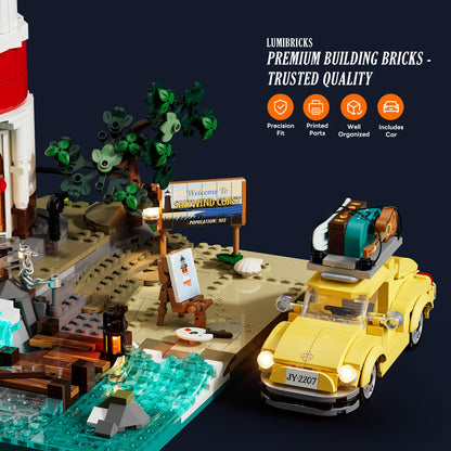 Lumibricks City Sunrise Lighthouse Lighting-Building-Bricks-Set - 1632 Pcs Road Trip Lighthouse Modular Collection LED Light Building Set for Adults and Travelling Enthusiasts