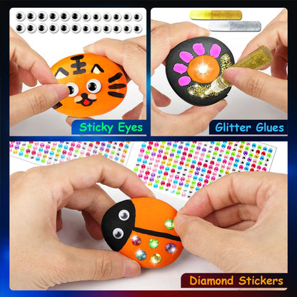 Halobios Rock Painting Kit, 12 Rocks for Painting, Arts and Crafts for Kids Ages 6-12, Rock Painting Kit for Adults, Art Supplies for Birthday Children's Day Gifts