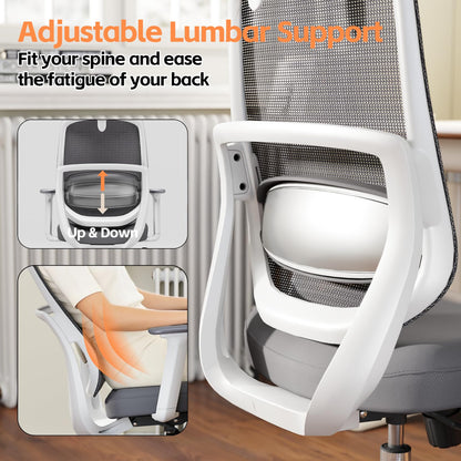 QuelSoft Ergonomic Office Chair, Home Office Desk Chairs, 3D Lumbar Support High Back Desk Chair, Comfortable Computer & Gaming Chair for Office & Home - Silver