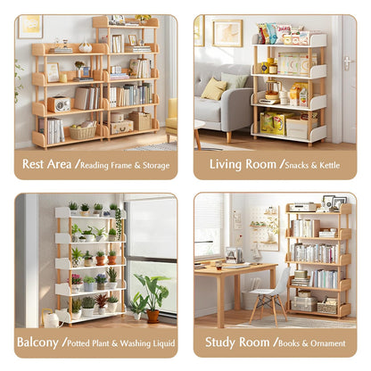 OSCHF 5-Tier Wooden Open Bookcase - Modern Display Bookshelf with Top Edge and Solid Wood Frame for Home and Office, Storage Cabinet, Oak