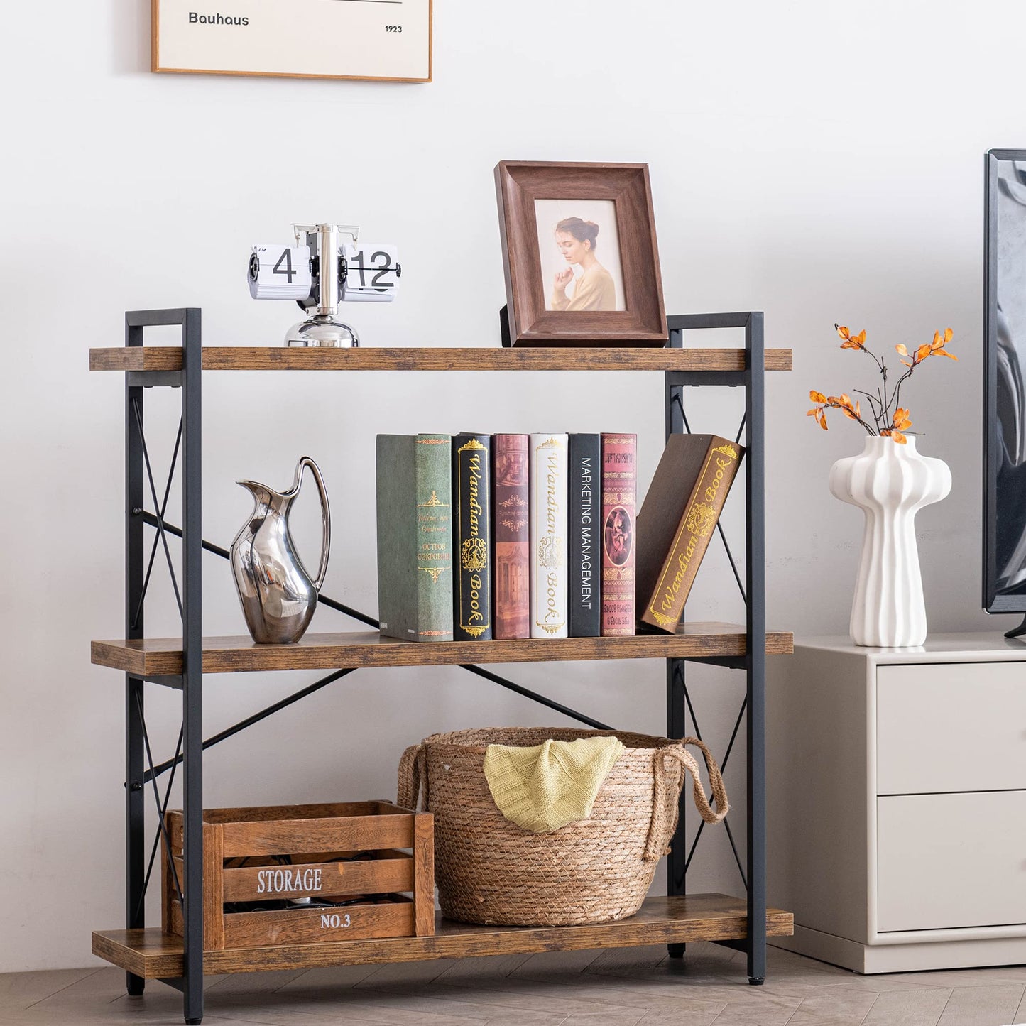 HCHQHS 3-Tier Industrial Bookshelf, 35" W x 12" D x 35" H