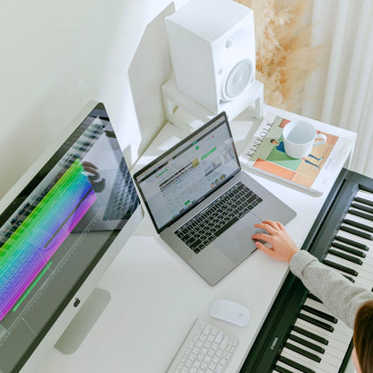LYYL Music Studio Desk with Keyboard Tray, for Full 88 Keys and 61 Keys (Music Producer Desk) (White, 88 Keys (Without Height Adjustment Bracket)