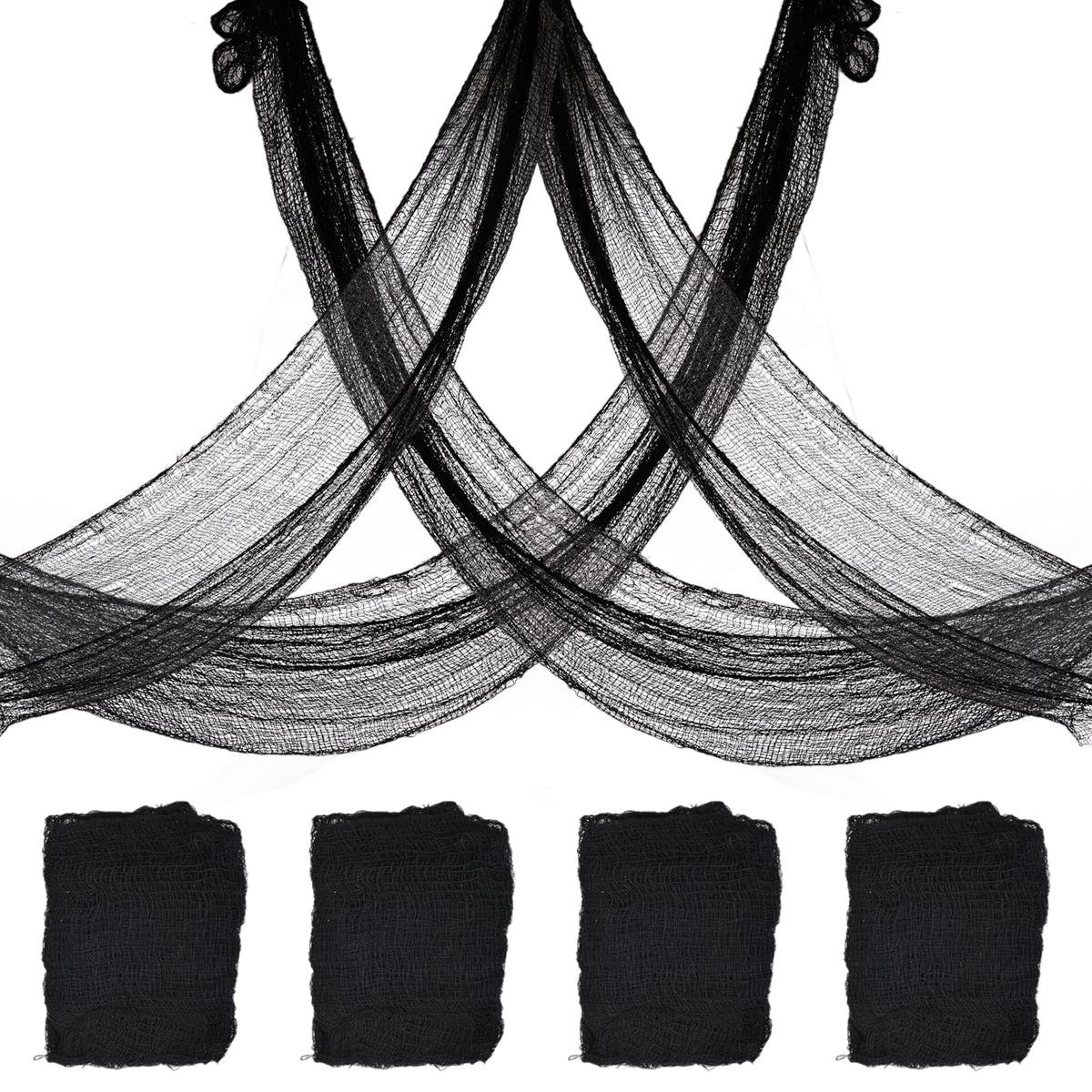 4 Pack Halloween Creepy Cloth Decorations, 30X72 Inch Black Scary Halloween Gauze Cloths, Spooky Cloth for Haunted House, Outdoor Patio, Garden, Halloween Indoor Wall Windows Black Cheesecloth Decor