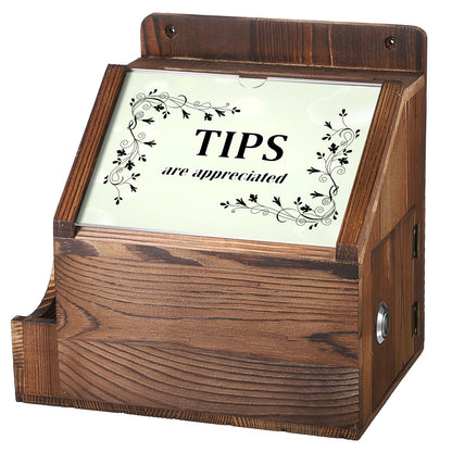 BTSKY Wood Suggestion Box With Lock Wall Mounted Donation Box with 5"x7" Acrylic Sign Slot Office Ballot Boxes with Side-Pocket Collection Boxes for Voting Locking Mailbox Suggestion Comment Box, Wood