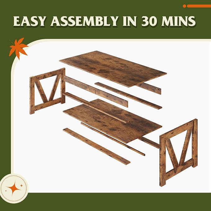 WLIVE Coffee Table, 43" Farmhouse Coffee Table with Storage Shelf & Sturdy V-Shaped Support, Wood Center Table for Living Room, Bedroom, Office and Balcony, Rustic Brown