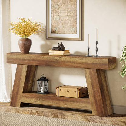 Tribesigns 70.9 Inch Long Console Tables, Farmhouse Entryway Table with Storage, 2-Tier Sofa Table Behind Couch for Entrance, Hallway, Living Room (Rustic Brown)