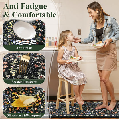Yamaziot Anti Fatigue Kitchen Rugs Set of 3 - Boho Non Slip Waterproof Kitchen Mats for Floor, Boho Runner Rug for Kitchen Floor, Laundry, Desk, Bar, Office, 17.3"x29"+17.3"x35"+17.3"x47", Black