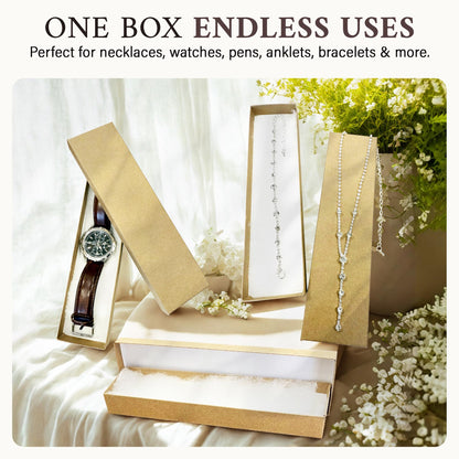 RJ Displays 25 Pack Cotton Filled Cardboard Paper Jewelry Bracelet, Watch, Necklace, Jewelry Set, Gift Retail Packaging (Brown, 8" x 2" x 1")