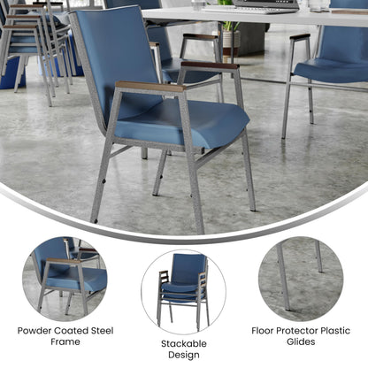 Flash Furniture Hercules Series Heavy Duty Navy Vinyl Stack Chair with Arms and Ganging Bracket