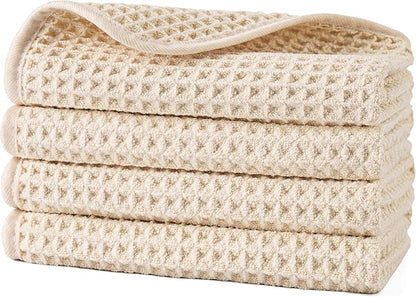 POLYTE 430 GSM Microfiber Lint Free Washcloth Face Towel, 13 x 13 in, 4 Pack