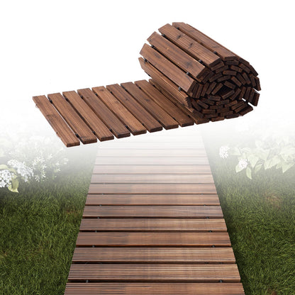 12FT Straight Wooden Garden Pathway Walkway Outdoor Roll Out Decorative Garden Non-Slip Patio Path Decorative Boardwalk Outdoor Road Floor for Backyard Beach Wedding Party