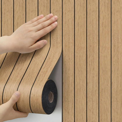 Greymond Peel and Stick Wood Slat Wall Panels, Teak, 118 x 15.7 in