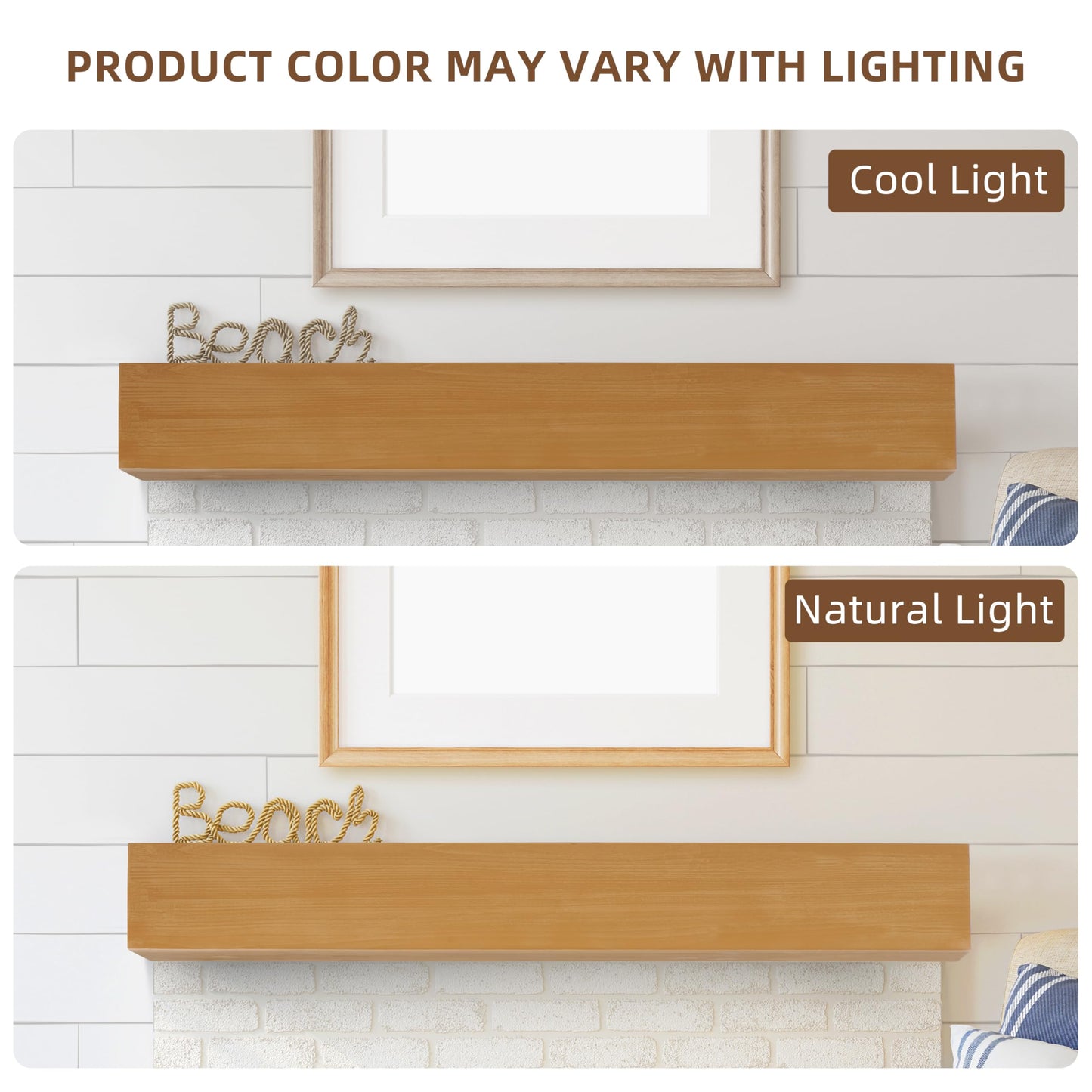Mederlo 48"×9"×6" Rustic Wood Fireplace Mantel | Wall-Mounted & Floating Shelf for Home Decor