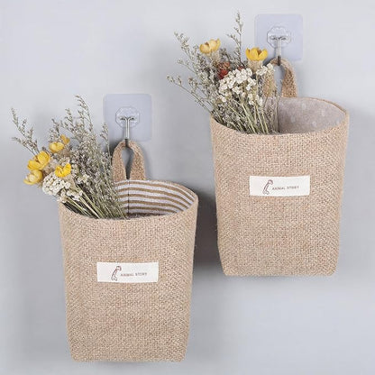 2 Pack Hanging Basket for Door, Small Jute Wall Storage, Hanging Storage Bags