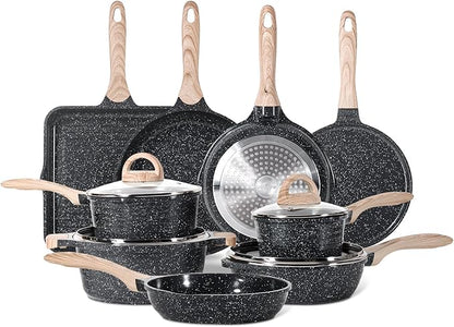 JEETEE 24Pcs Ceramic Cookware Set, Gray Pots and Pans Set Non Stick, Kitchen Healthy Non Toxic Induction Cookware Sets W/Saucepans, Sauté Pan, Griddle, Crepe Pan & Pancake Rake (PTFE, PFOSFree)