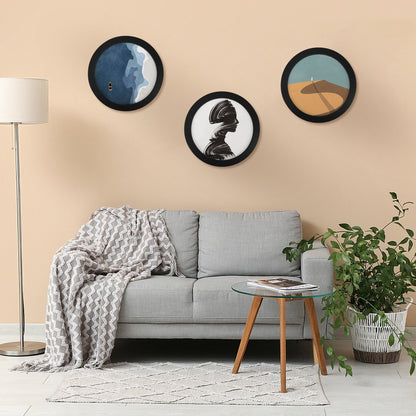 3Pcs Round Picture Frame 8 Inch – Black Wooden Circular Frames for Art, Photo, Canvas, Wall Decor, Tabletop Display or Hanging Mounting Set for Home, Office, Kitchen, Gallery, Wedding Table Holder