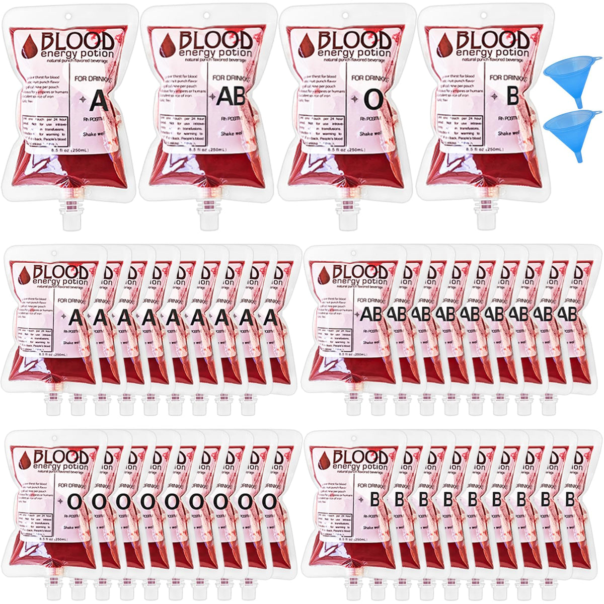 40 Pack Blood Bags for Drinks,8.5oz Halloween Decoration Drink Container,Reusable Food Grade Drink Pouches with Funnel,Nurse Party Decorations Halloween Party Favors