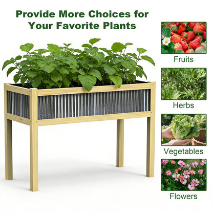 GROWRKS Raised Garden Bed Outdoor - 48”L*20”W*34”H Elevated Wooden Planter Box Stand, Backyard, Patio, Balcony w/Bed Liner, 300lb Capacity