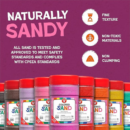 Hygloss Colored Sand for Crafts - 12 Assorted Colors Bags - 1 lb Vibrant Colorful Fine Sensory Play Sand Art Kits for Kids - Classroom Activities for Children 3 4 5 6 7 8 9 10 11 12 - Safe for Ages 3+