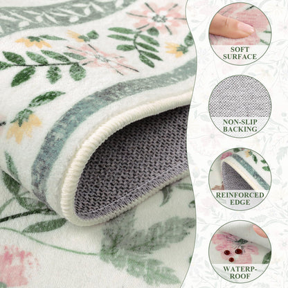 SHACOS Floral Runner Rug for Hallways, Non Slip 2'6"x8' Washable Boho Runner Rugs with Rubber Backing, Soft Floral Low-Pile Carpet for Laundry Kitchen Living Room Nursery Bedroom Indoor, Green