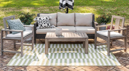Unique Loom Outdoor Striped Collection Area Rug - Striped (4' 1" x 6' 1" Rectangle, Green/Ivory)