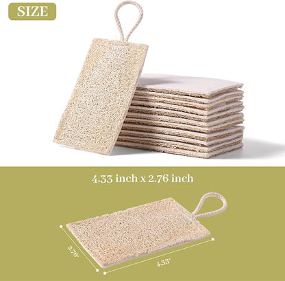 JOYMOOP Compressed Cellulose & Loofah Scrubbers, Non-Scratch Scrub Sponge, Kitchen Sponges for Dishes, 12-Pack, Dual-Sided Dish Sponge for Nonstick Cookware & All Surfaces