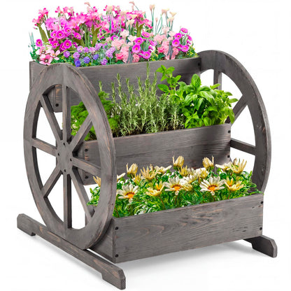 Beeveer Wooden Wagon Planter Box Garden Planter for Outside with Drainage Holes Decorative for Patio Garden Balcony Vegetables Flowers Herbs(Washed Antique Gray)